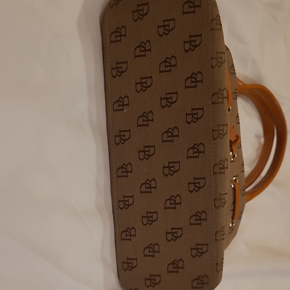 Authentic Dooney & Bourke Brown Monogram Shoulder Bag Leather Accents - Picture 11 of 13